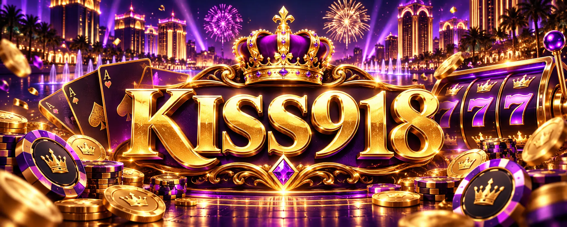 KISS918 mobile gaming artwork with a player, slot reels and gold coins
